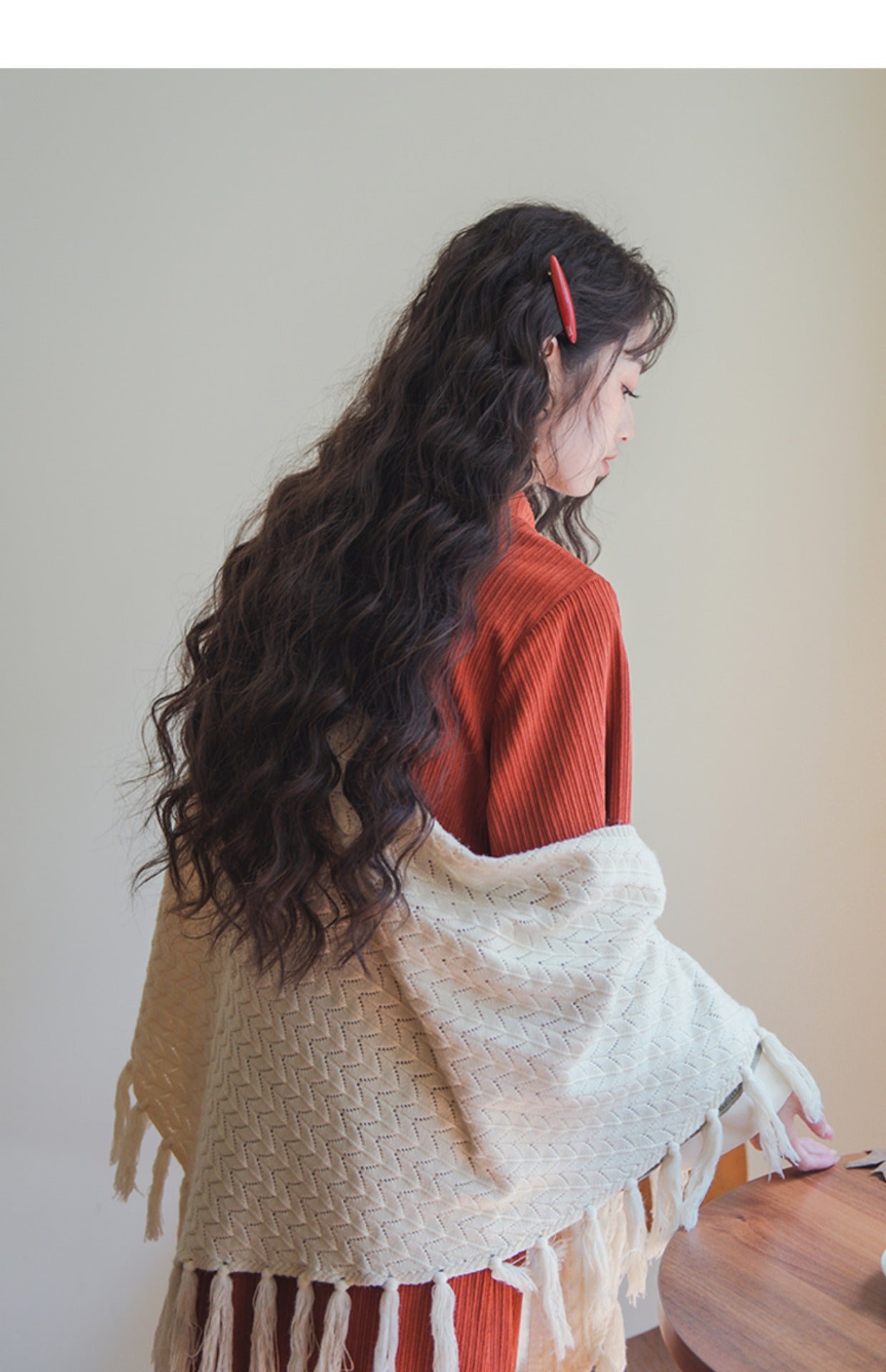 Vintage Orange Corduroy Hanfu Dress With Embroidered Vest