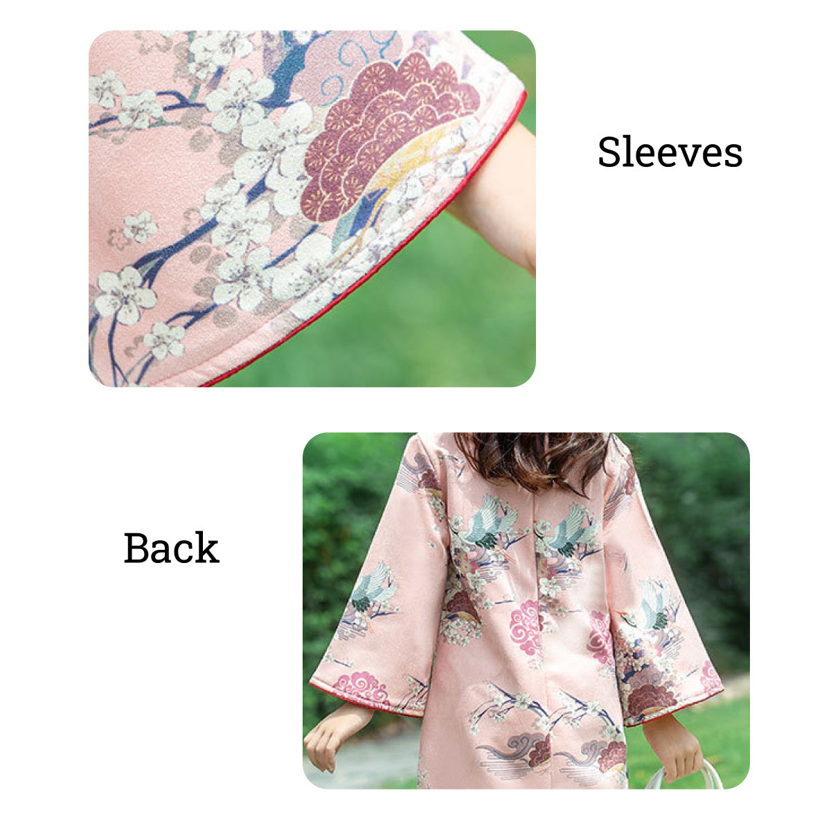 Girls' Long Sleeve Pink Floral Qipao