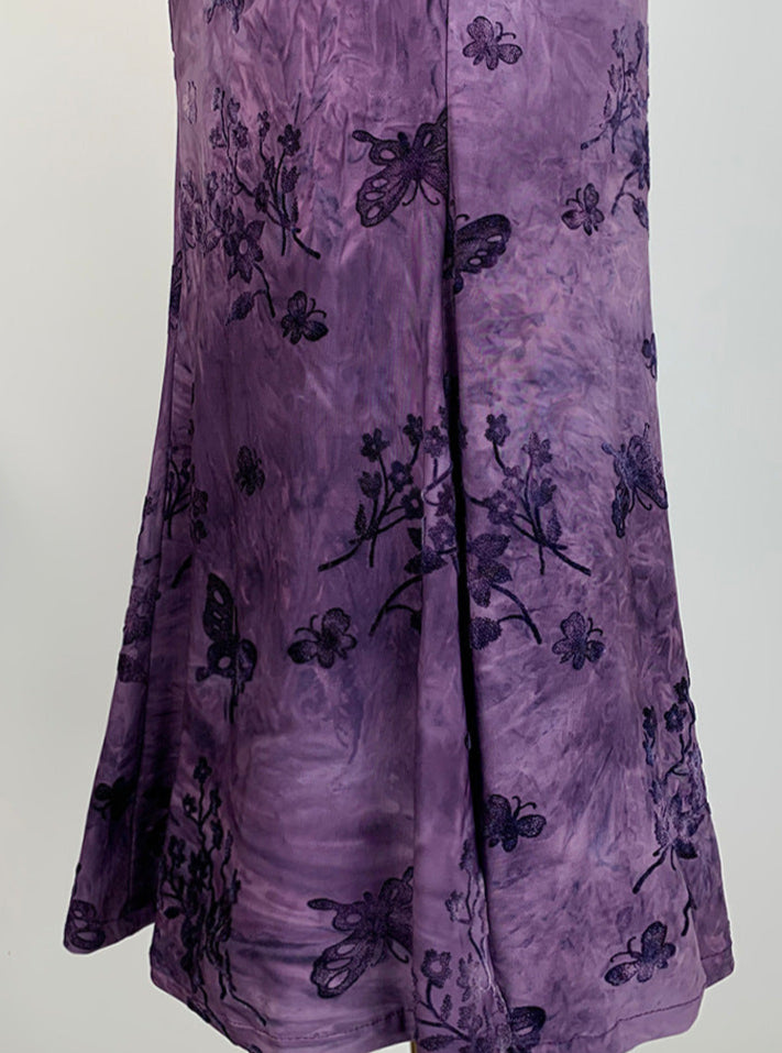 Modern Purple Fishtail Halter Qipao | Sleeveless Cheongsam Summer Dress