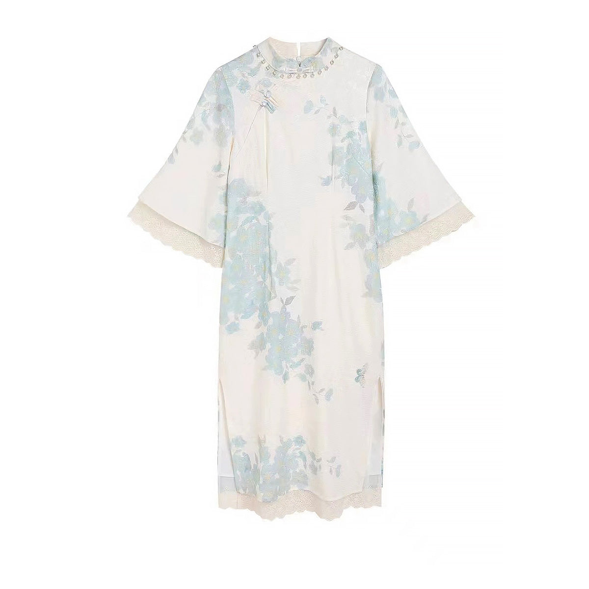 Chinese Blue Floral Summer and Spring Cheongsam Dress