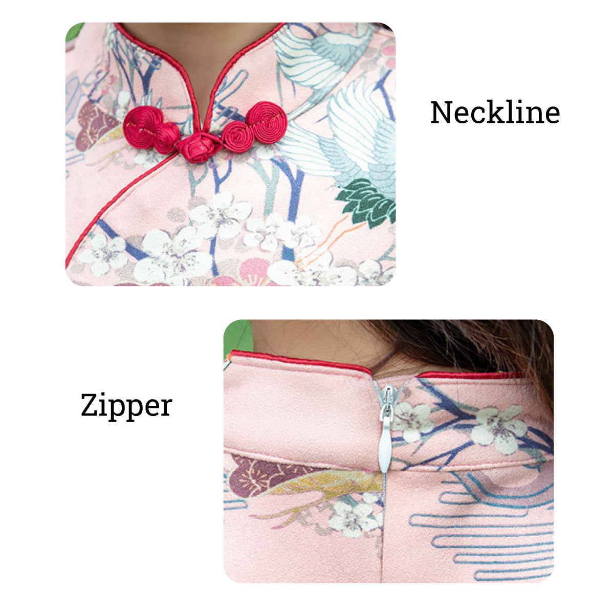 Girls' Long Sleeve Pink Floral Qipao