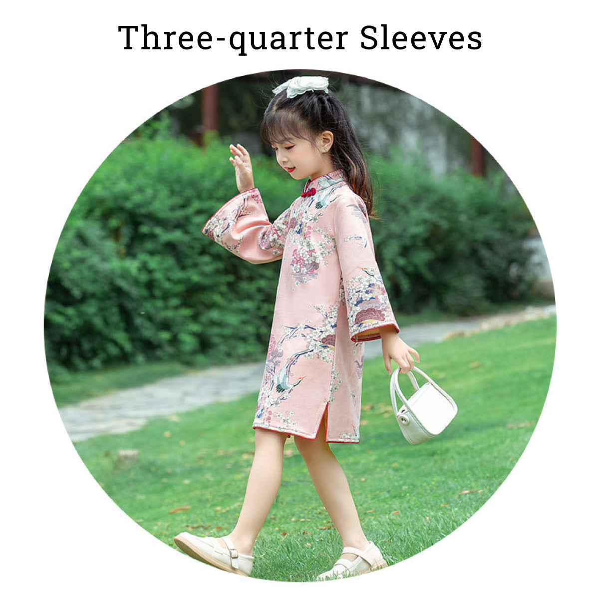 Girls' Long Sleeve Pink Floral Qipao