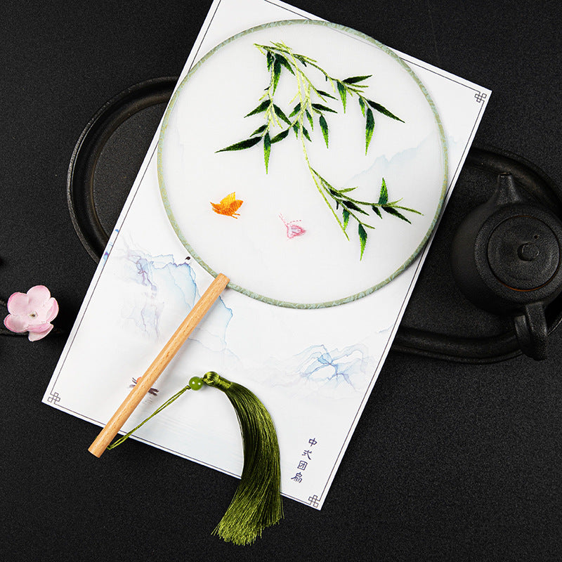 手工竹绣花中国圆扇