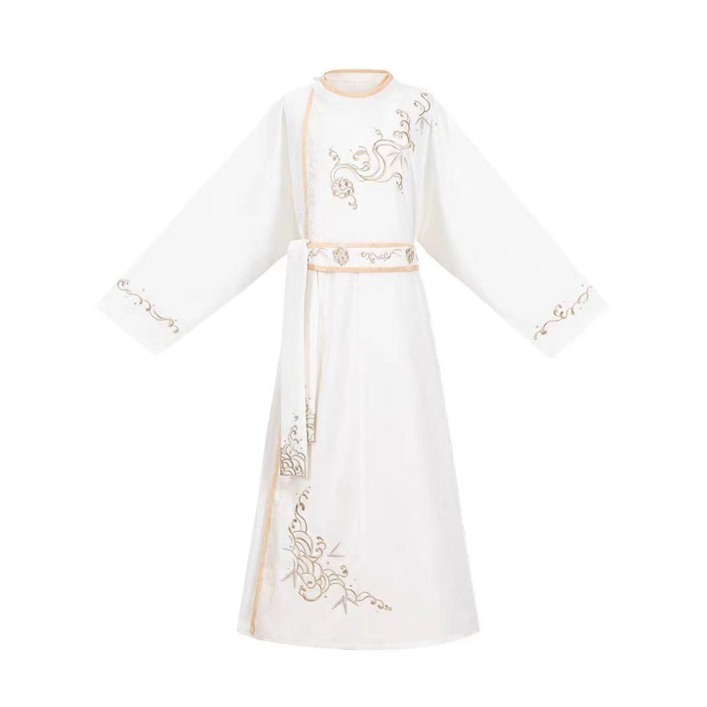 Boys' Hanfu Male Dress - Traditional White Embroidered Costume