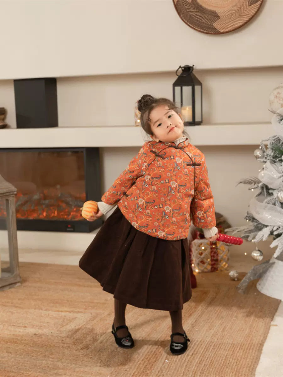 Girls' Oriental Floral Top and Skirt Set - Chinese New Year Outfit
