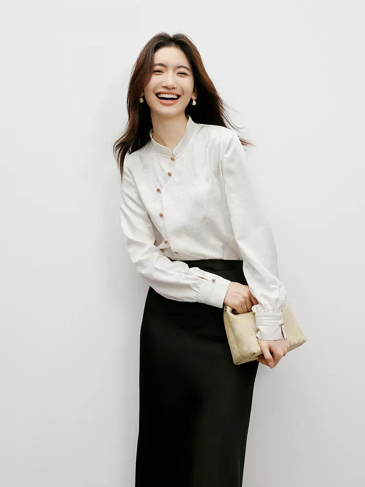New Chinese-Style Long Sleeve Mandarin Collar Shirt