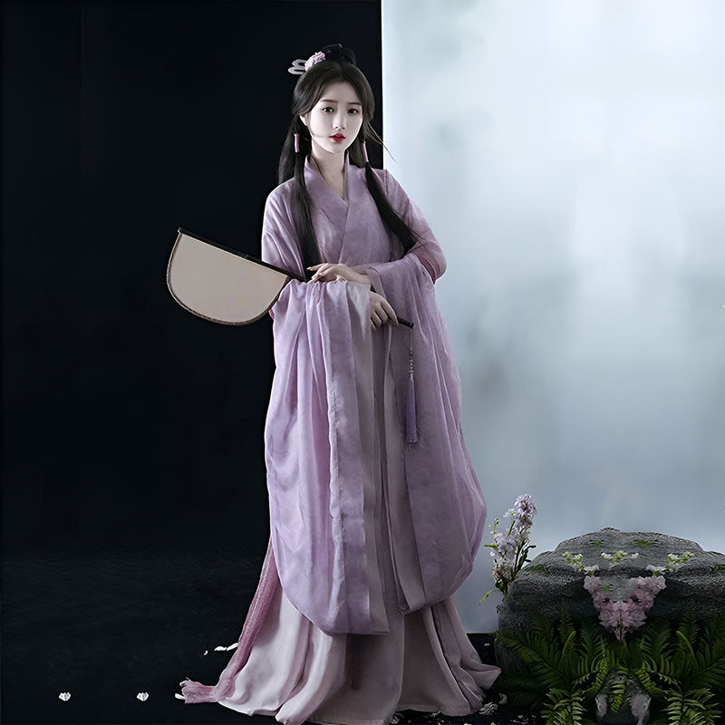 Chinese Traditional Hanfu Costume Woman Ancient Oriental Purple Dress Elegance