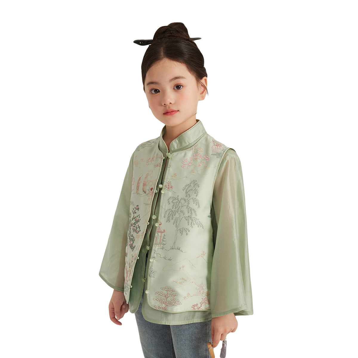 New Chinese Style Embroidered Shirt & Vest Set