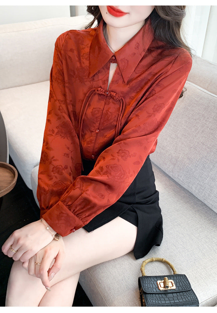 Elegant Floral Blouse with Tie Neck Design