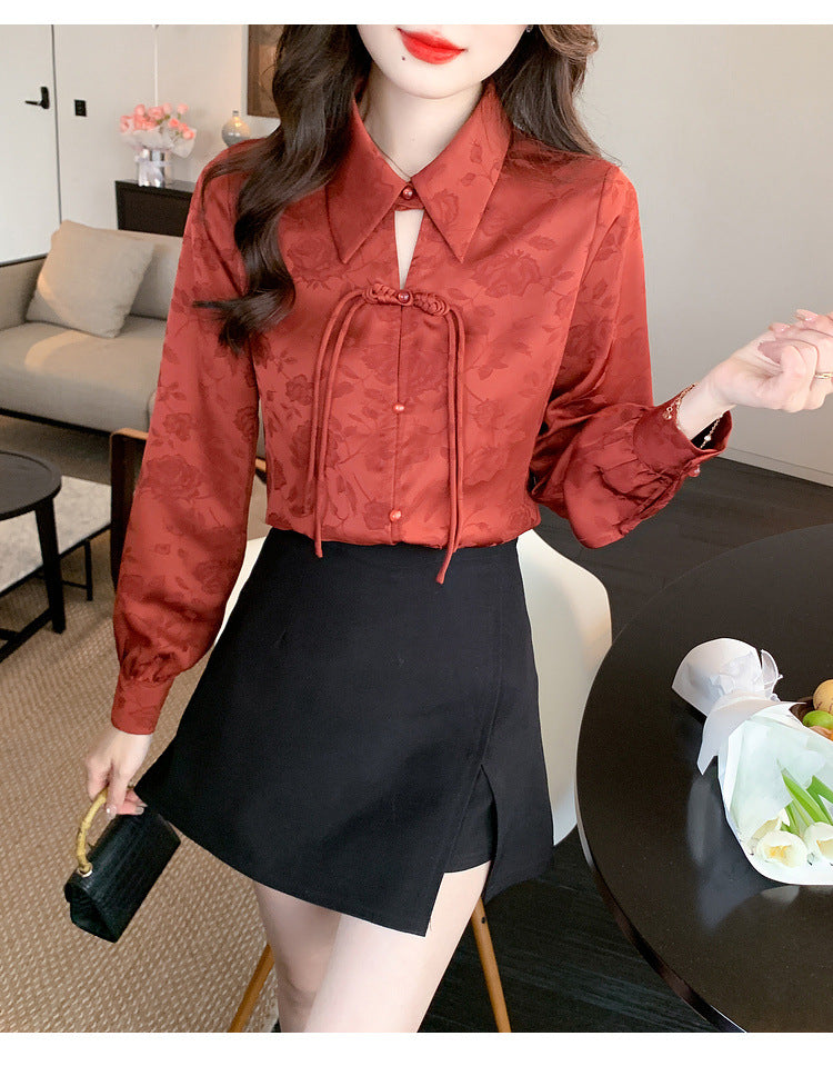 Elegant Floral Blouse with Tie Neck Design