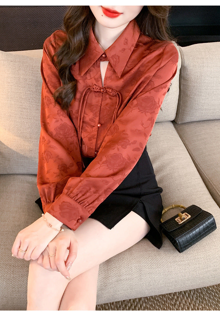 Elegant Floral Blouse with Tie Neck Design