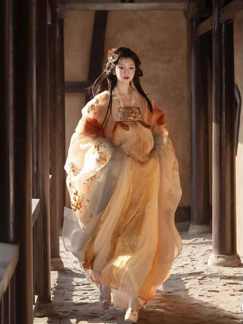 Elegant Floral Embroidered Hanfu Dress - Tang Dynasty Traditional Chinese Gown