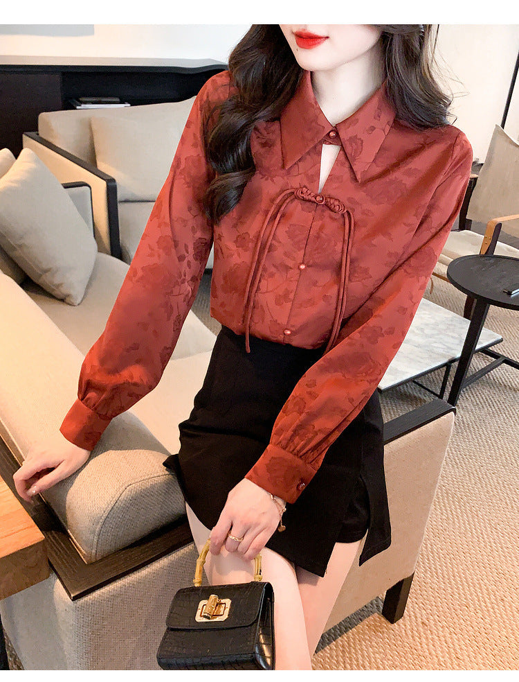 Elegant Floral Blouse with Tie Neck Design