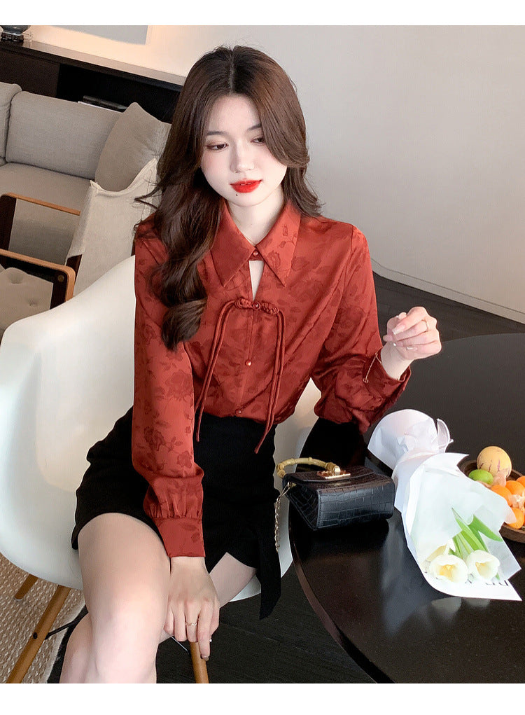 Elegant Floral Blouse with Tie Neck Design