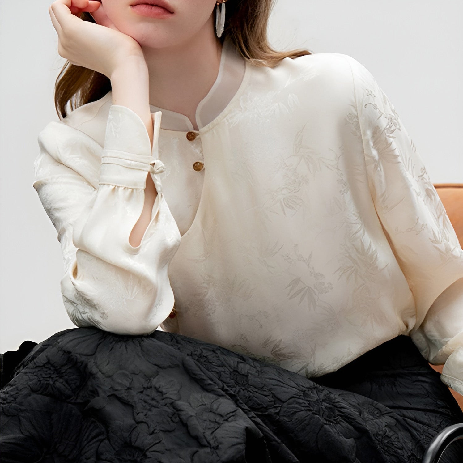 New Chinese-Style Long Sleeve Mandarin Collar Shirt