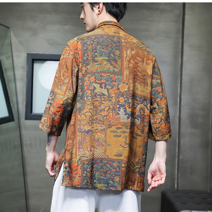Traditional Men's Casual Shirt With Vintage Oriental Patterns