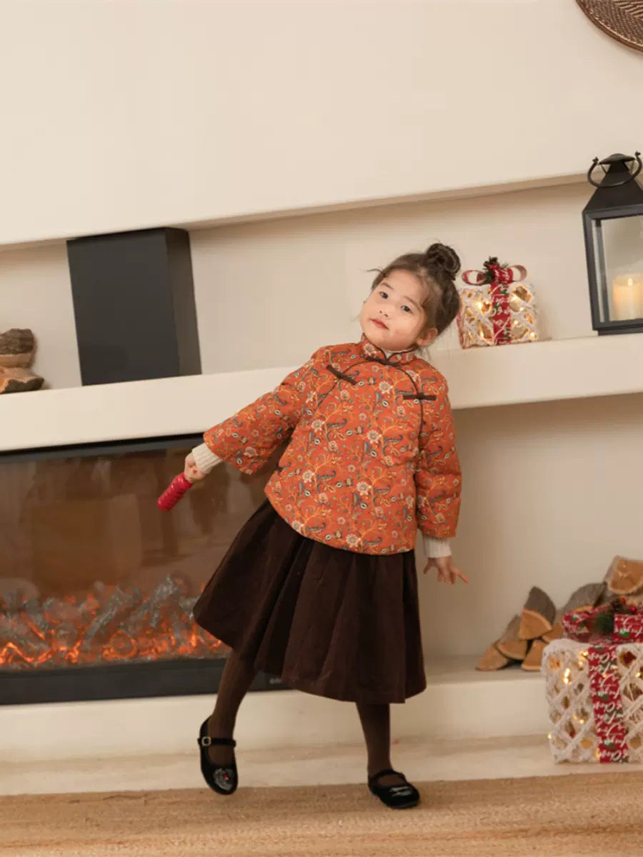 Girls' Oriental Floral Top and Skirt Set - Chinese New Year Outfit