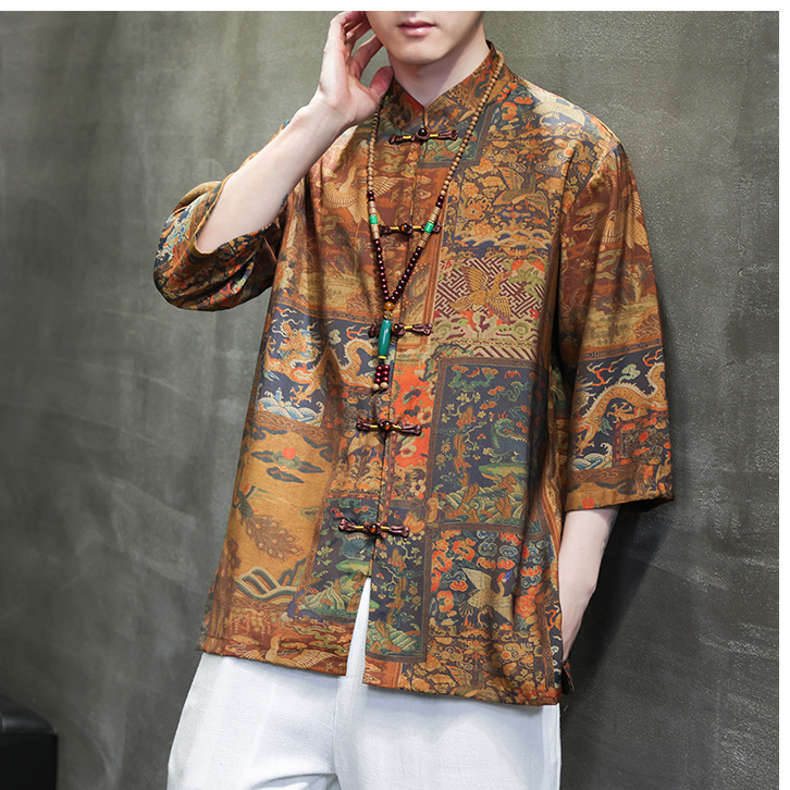 Traditional Men's Casual Shirt With Vintage Oriental Patterns
