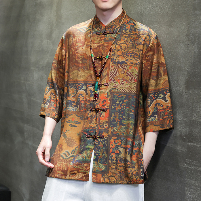 Traditional Men's Casual Shirt With Vintage Oriental Patterns