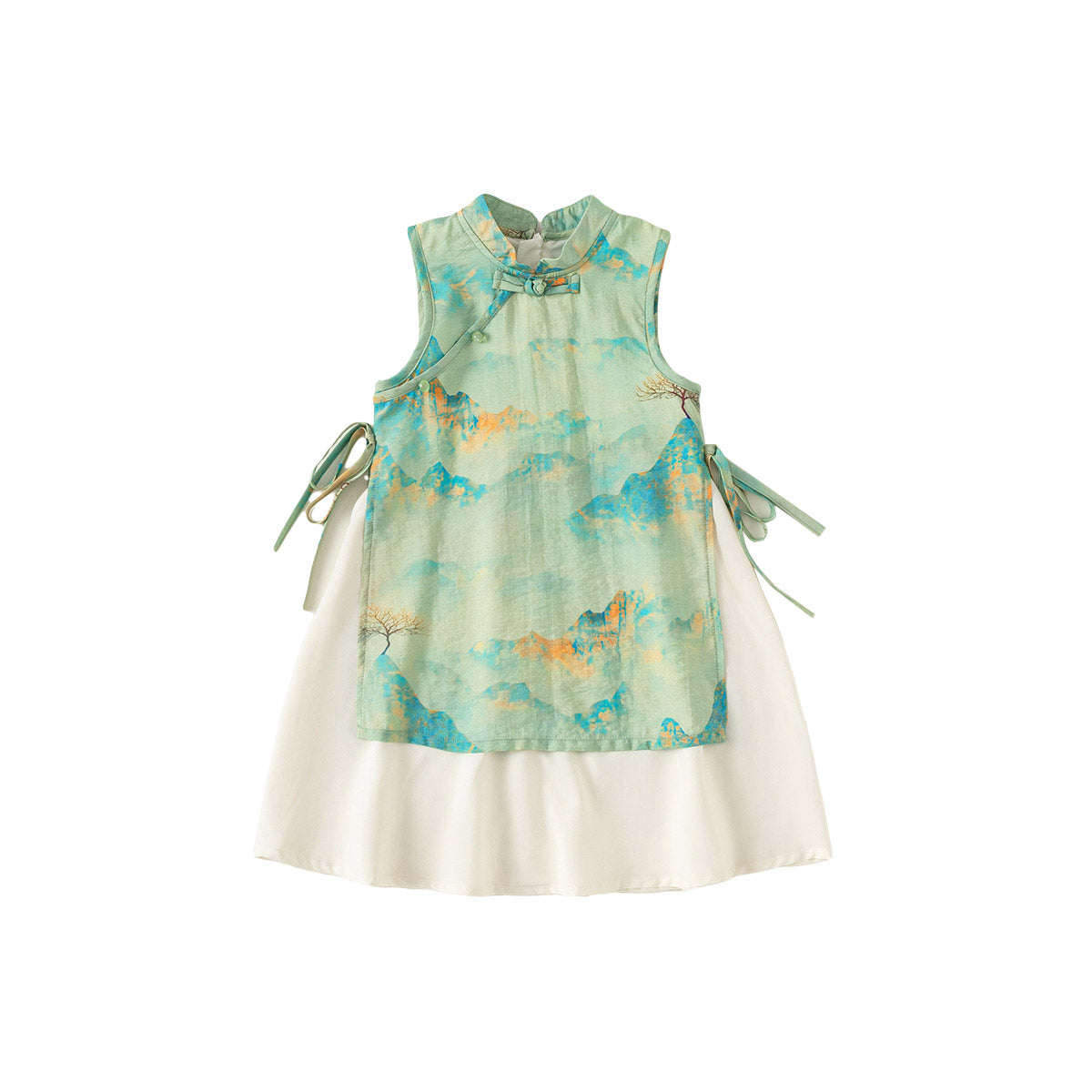 米色、绿色、粉色碎花女童汉服