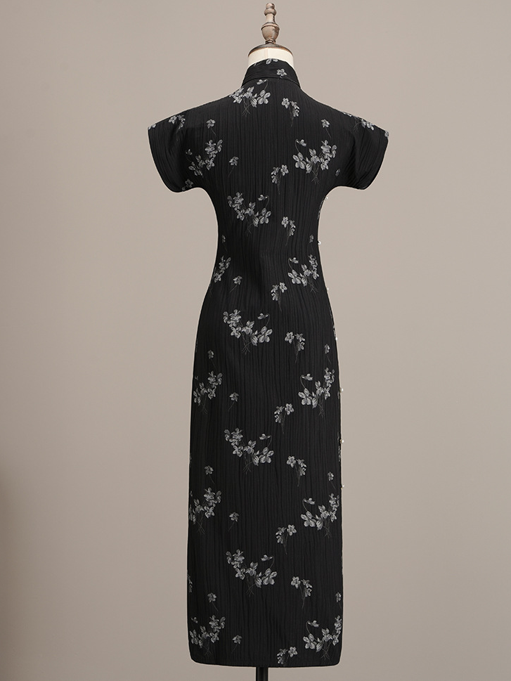 Elegant Black Floral Cheongsam Dress Timeless Style