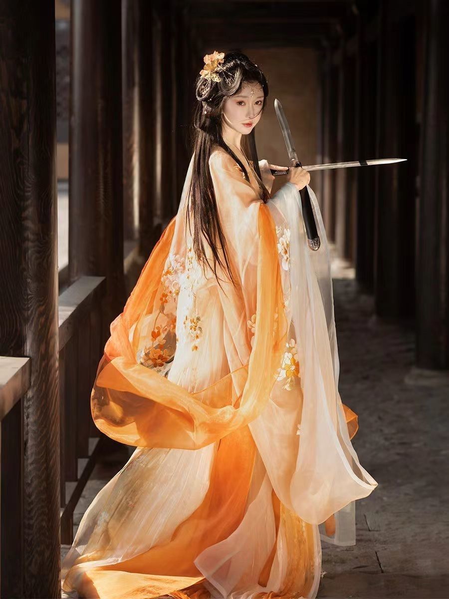 Elegant Floral Embroidered Hanfu Dress - Tang Dynasty Traditional Chinese Gown