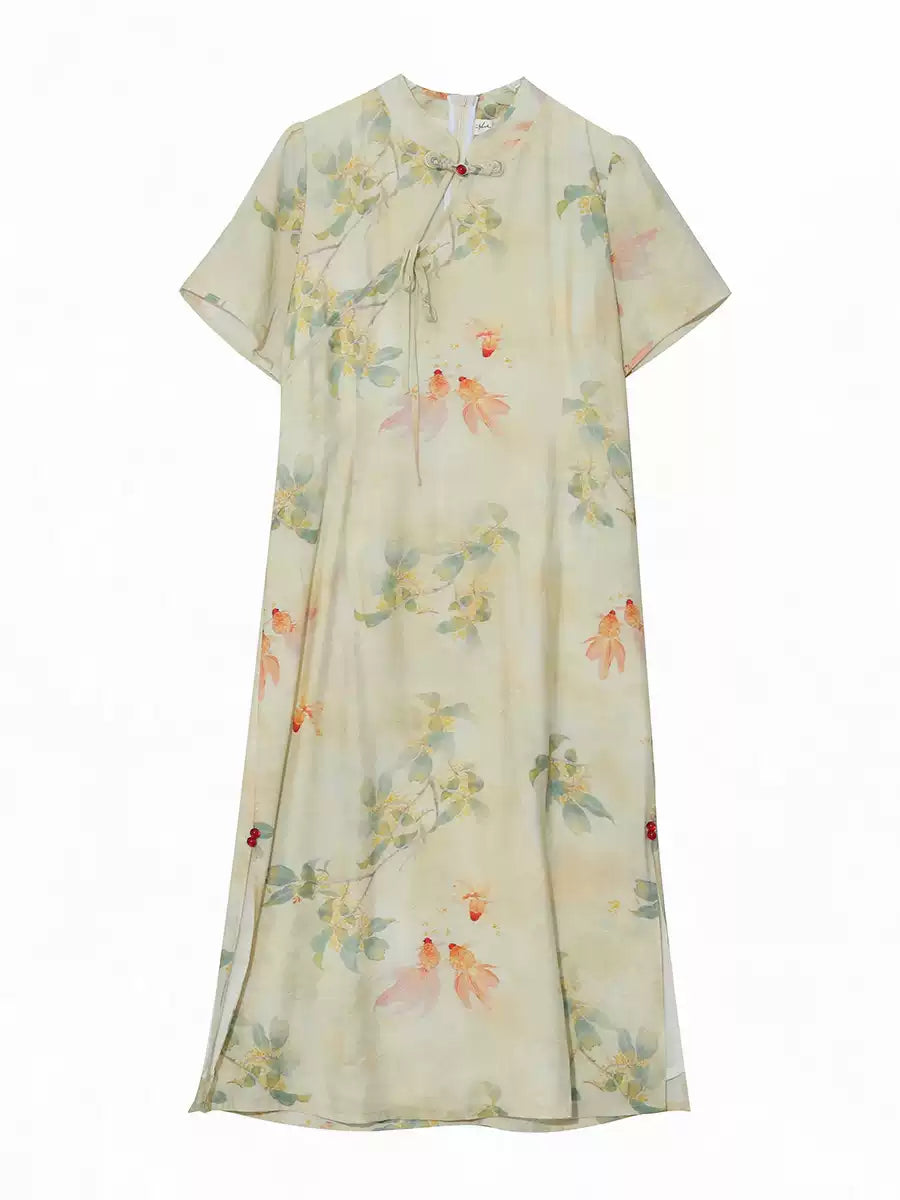 Elegant Floral Cheongsam Dress with Vintage Charm and Modern Comfort