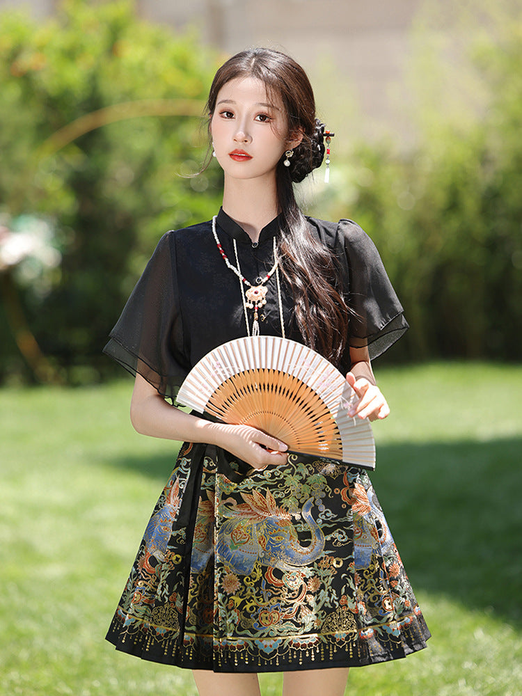 Elegant Black Mother-Daughter Hanfu Dress With Dragon Motif