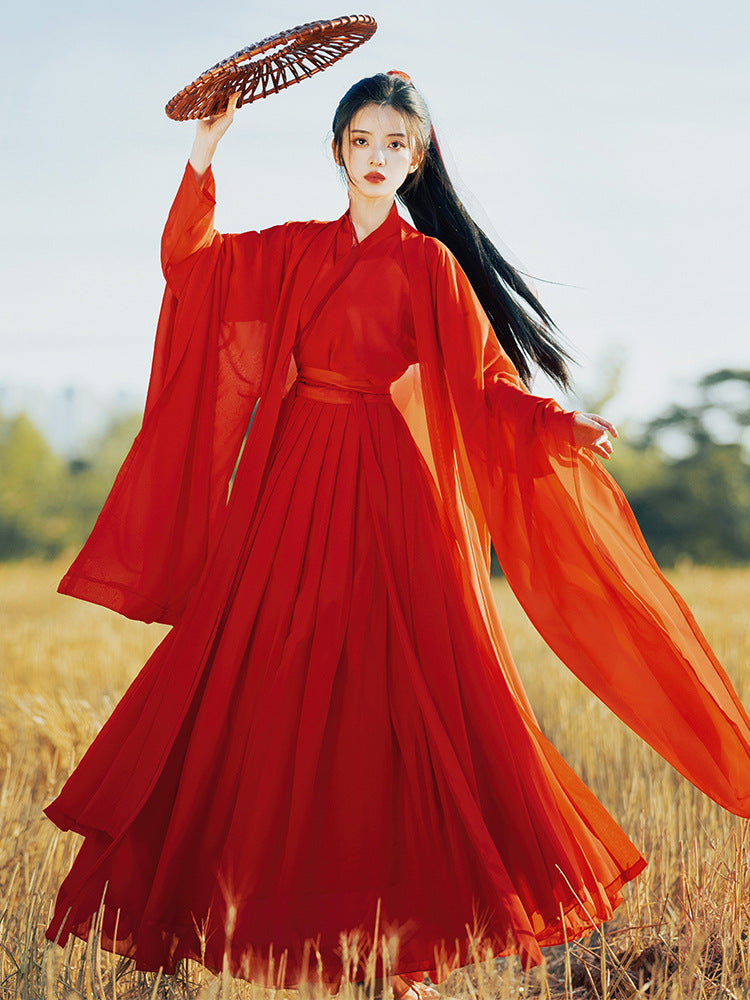 red chinese hanfu dress Traditional Red Chinese Dress Winter Modern Hanfu