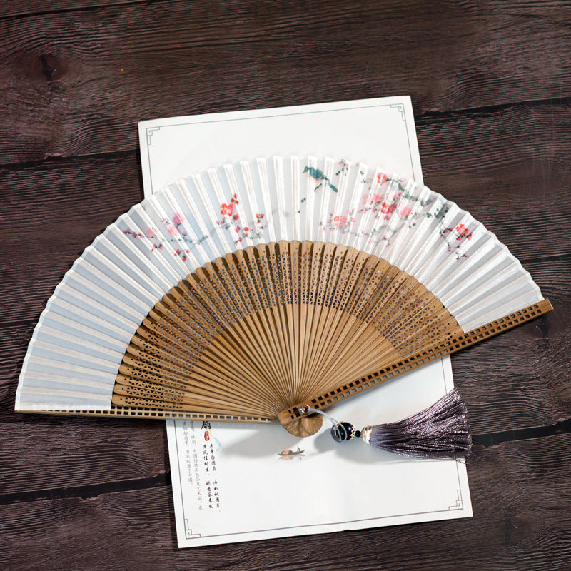 精美樱花图案竹折扇(附礼盒)
