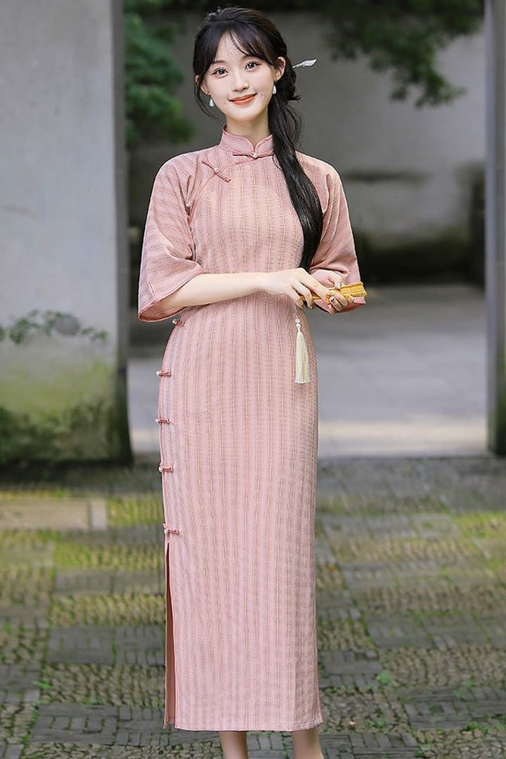 Autumn Full-Button Qipao | Side Frog Button Vintage Slim Cheongsam