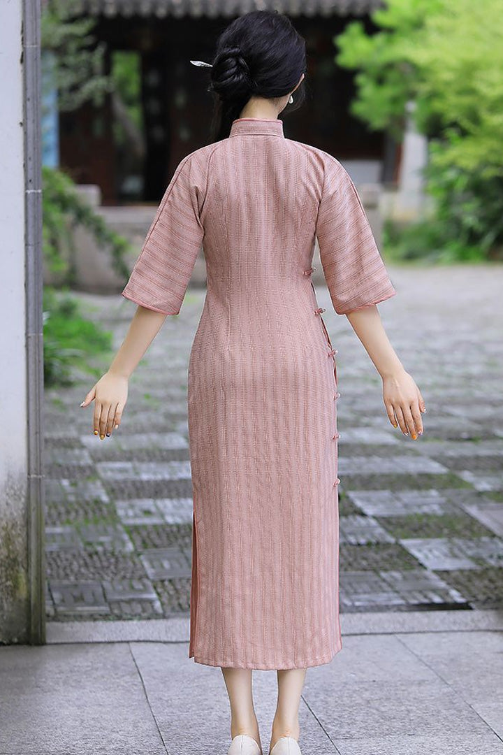 Autumn Full-Button Qipao | Side Frog Button Vintage Slim Cheongsam