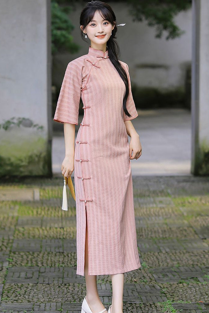 Autumn Full-Button Qipao | Side Frog Button Vintage Slim Cheongsam