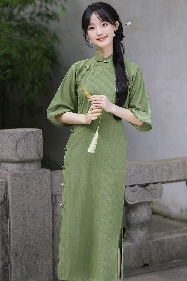 Autumn Full-Button Qipao | Side Frog Button Vintage Slim Cheongsam
