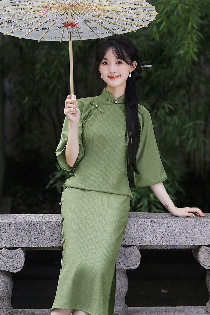 Autumn Full-Button Qipao | Side Frog Button Vintage Slim Cheongsam