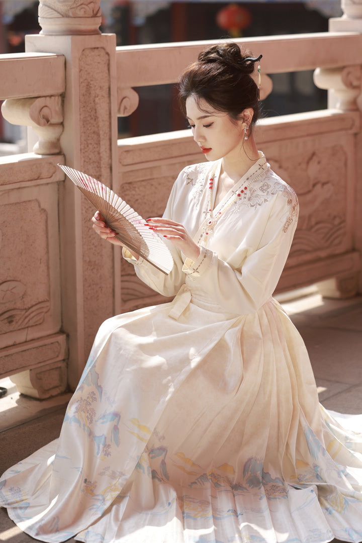 Embroidered Mamianqun Set | Elegant Long Sleeve Hanfu Dress
