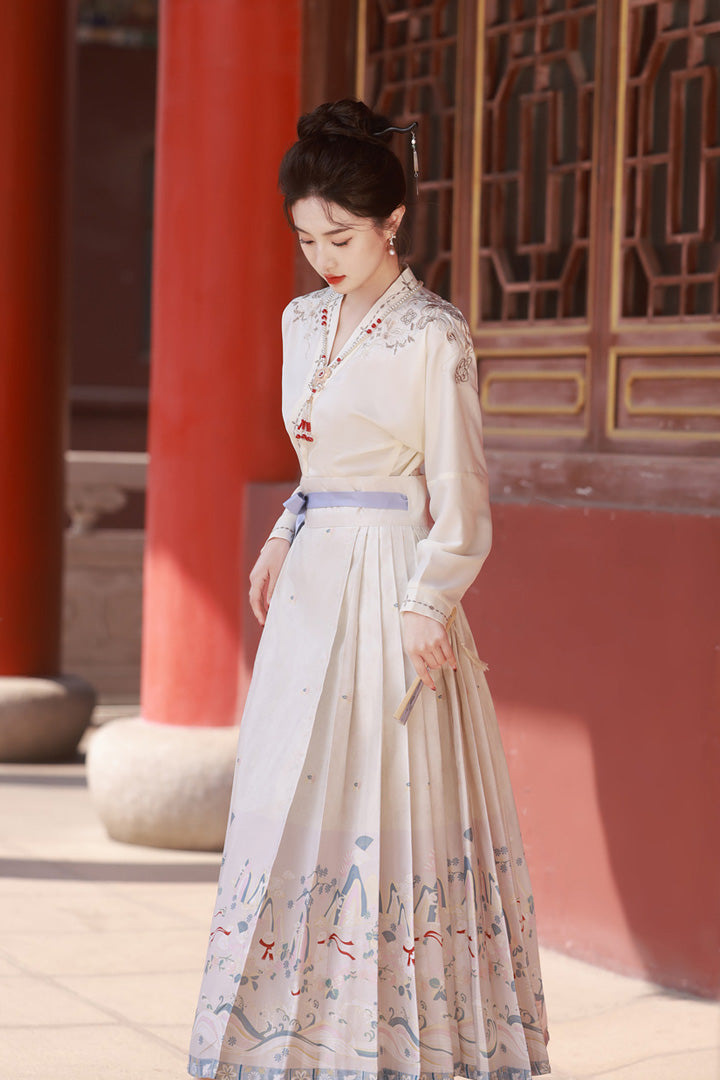 Embroidered Mamianqun Set | Elegant Long Sleeve Hanfu Dress