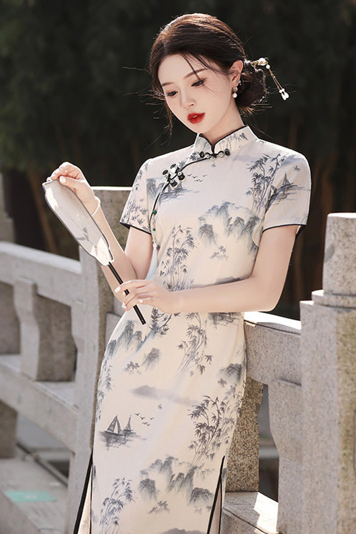 优雅花卉刺绣旗袍 - 中国传统旗袍