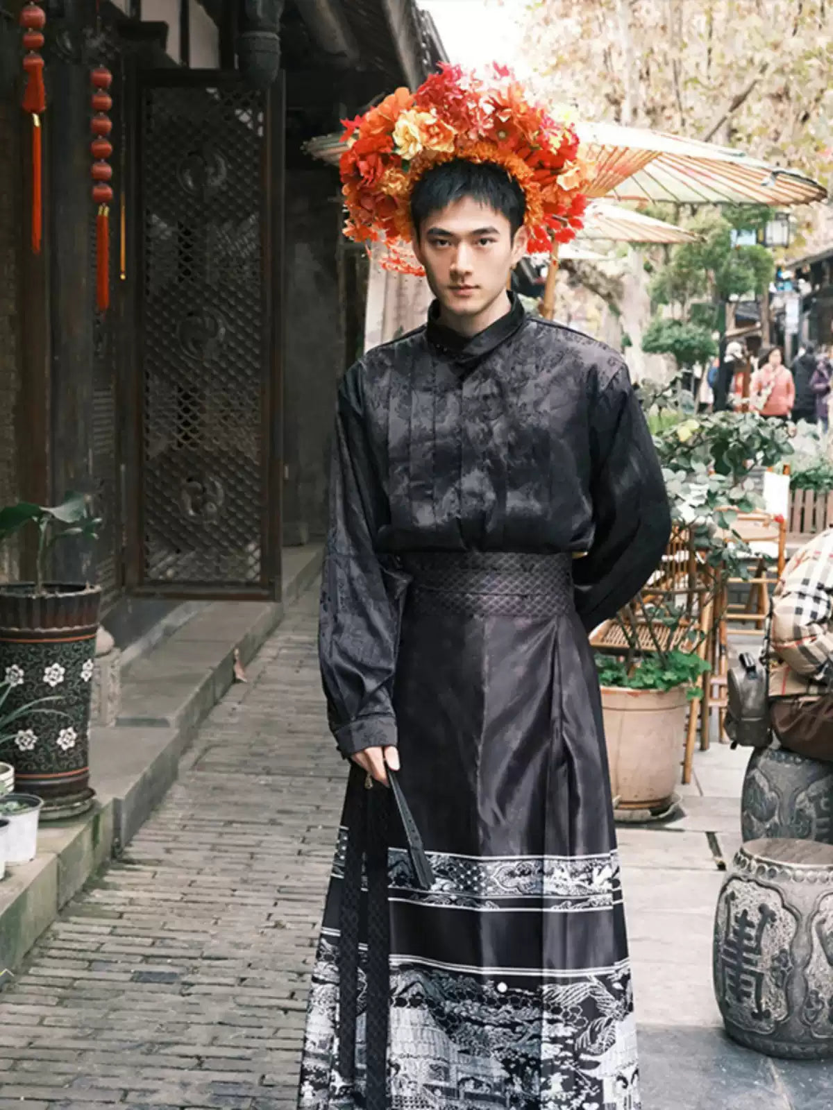 New Chinese style satin mamianqun two-piece set