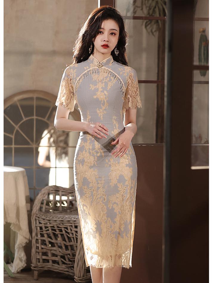 Lace Embroidered Cheongsam Dress for Elegant Occasions