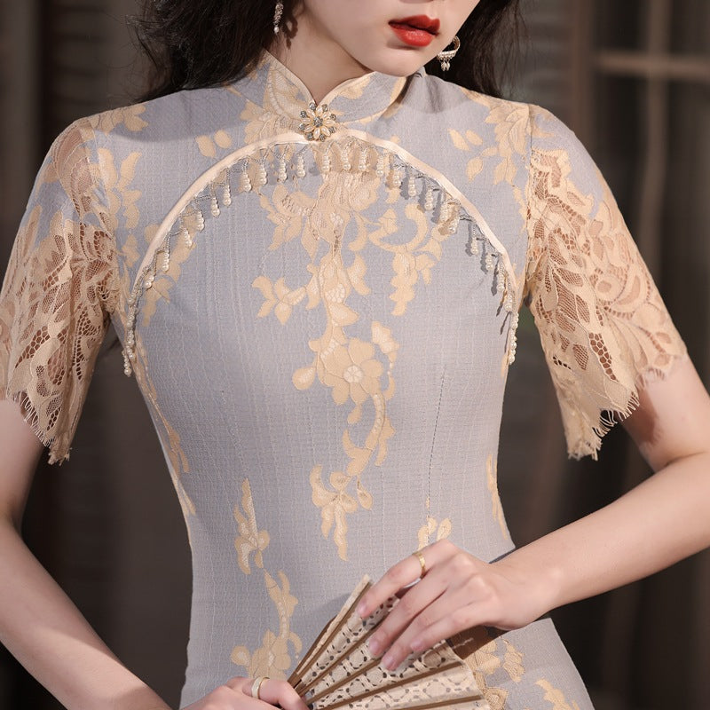 Lace Embroidered Cheongsam Dress for Elegant Occasions