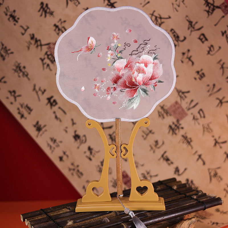 双面绣花扇——优雅花卉图案,完美搭配汉服