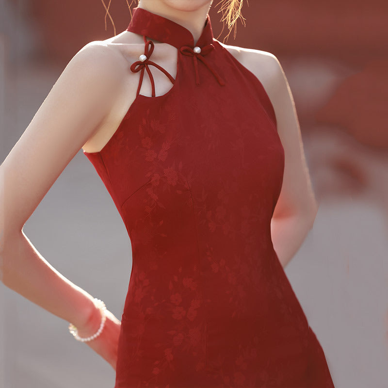 Elegant Red Cheongsam Dress New Chinese Year Qipao