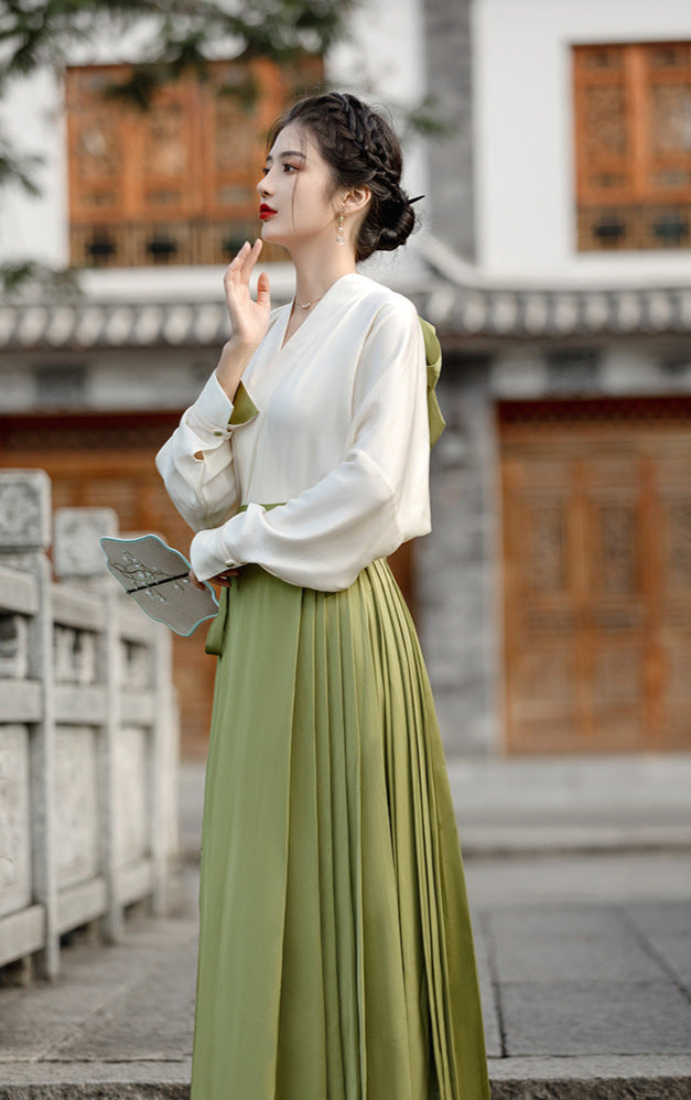 New Chinese Style White Green Mamianqun Set