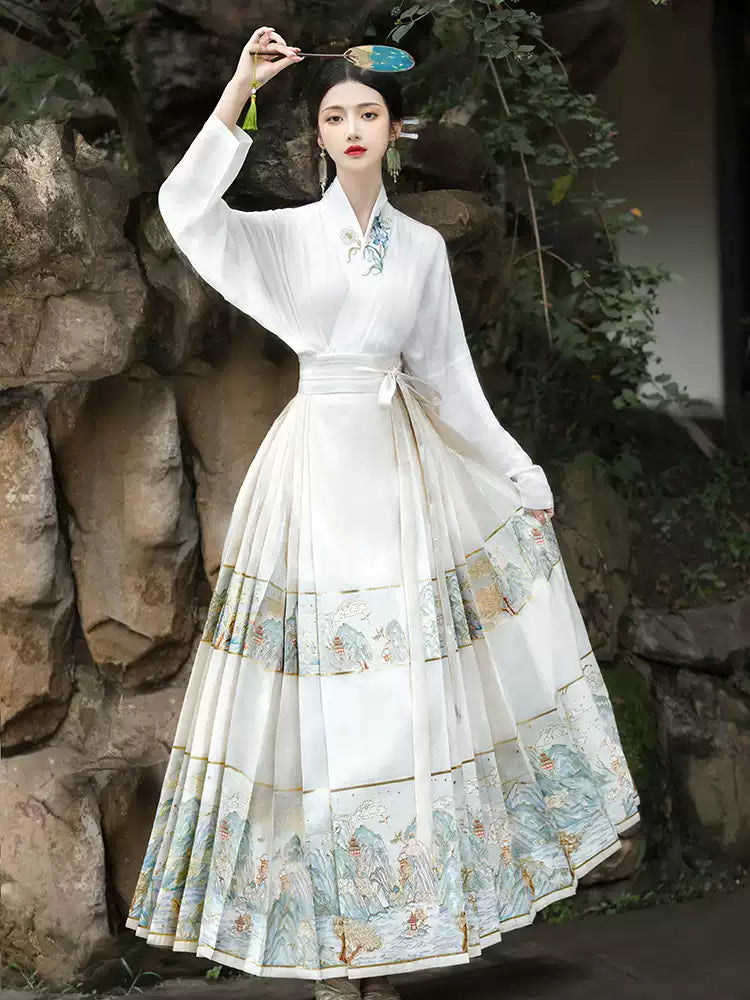 Women's Blouse and Mamianqun Set Chinese Traditional Ming Dynasty Hanfu