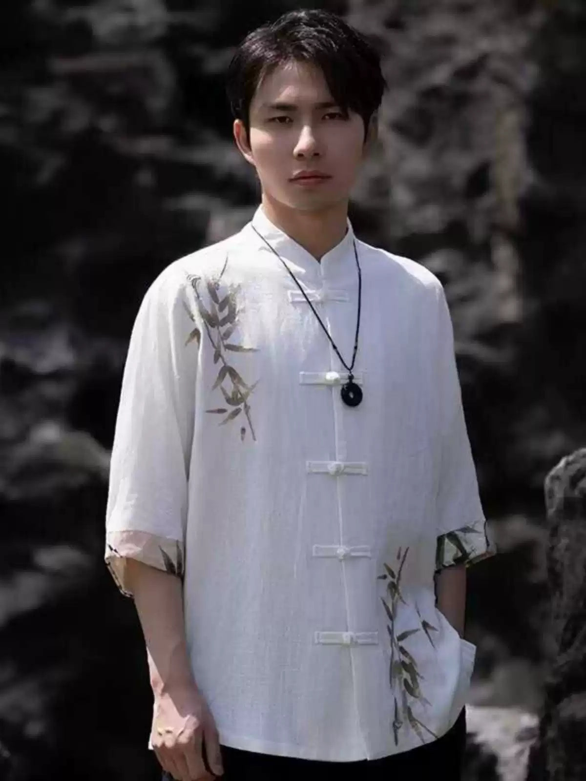Mens Half Sleeve New Chinese Style Bamboo Embroidery Shirt