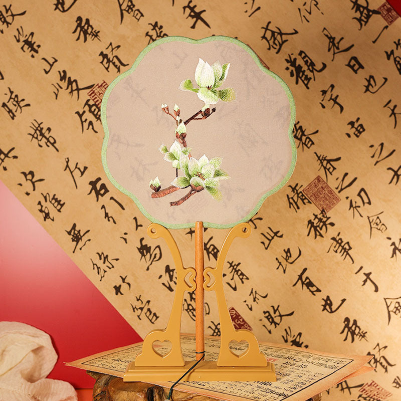 玉兰花双面绣真丝扇