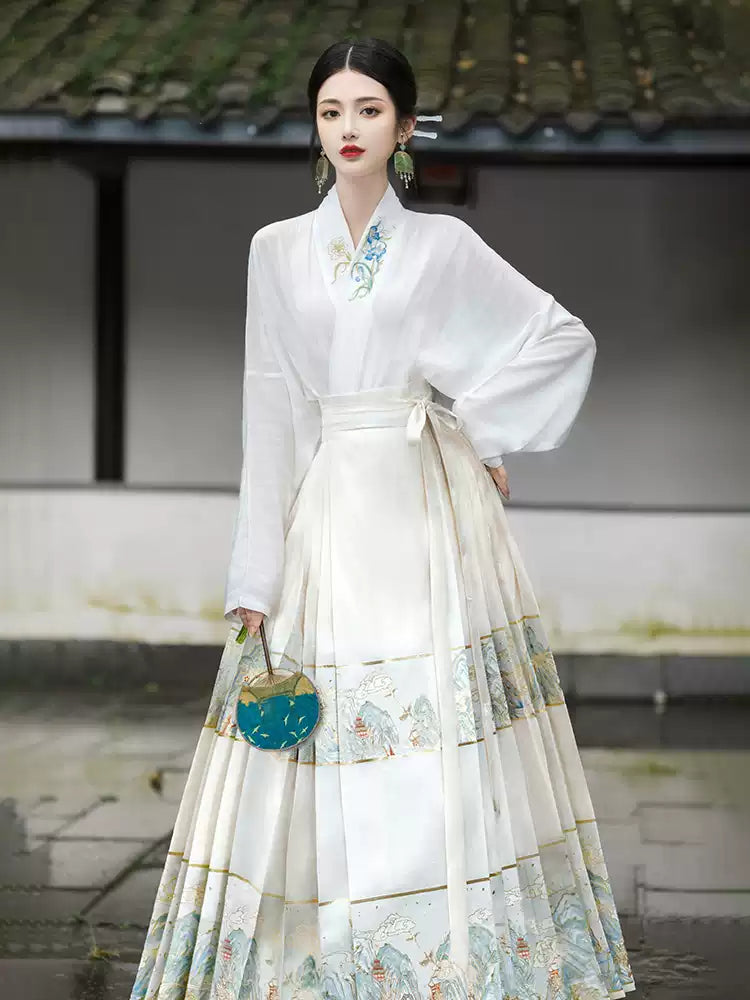 Women's Blouse and Mamianqun Set Chinese Traditional Ming Dynasty Hanfu