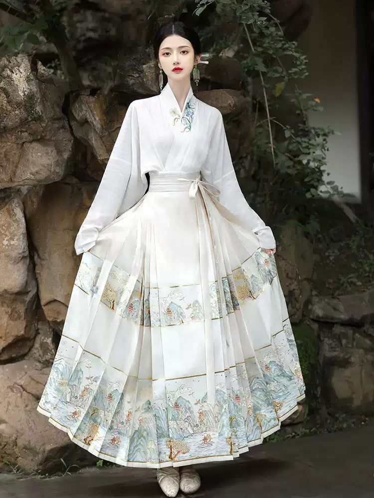 Women's Blouse and Mamianqun Set Chinese Traditional Ming Dynasty Hanfu