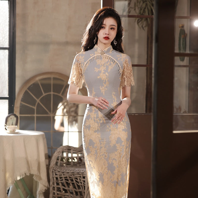 Lace Embroidered Cheongsam Dress for Elegant Occasions
